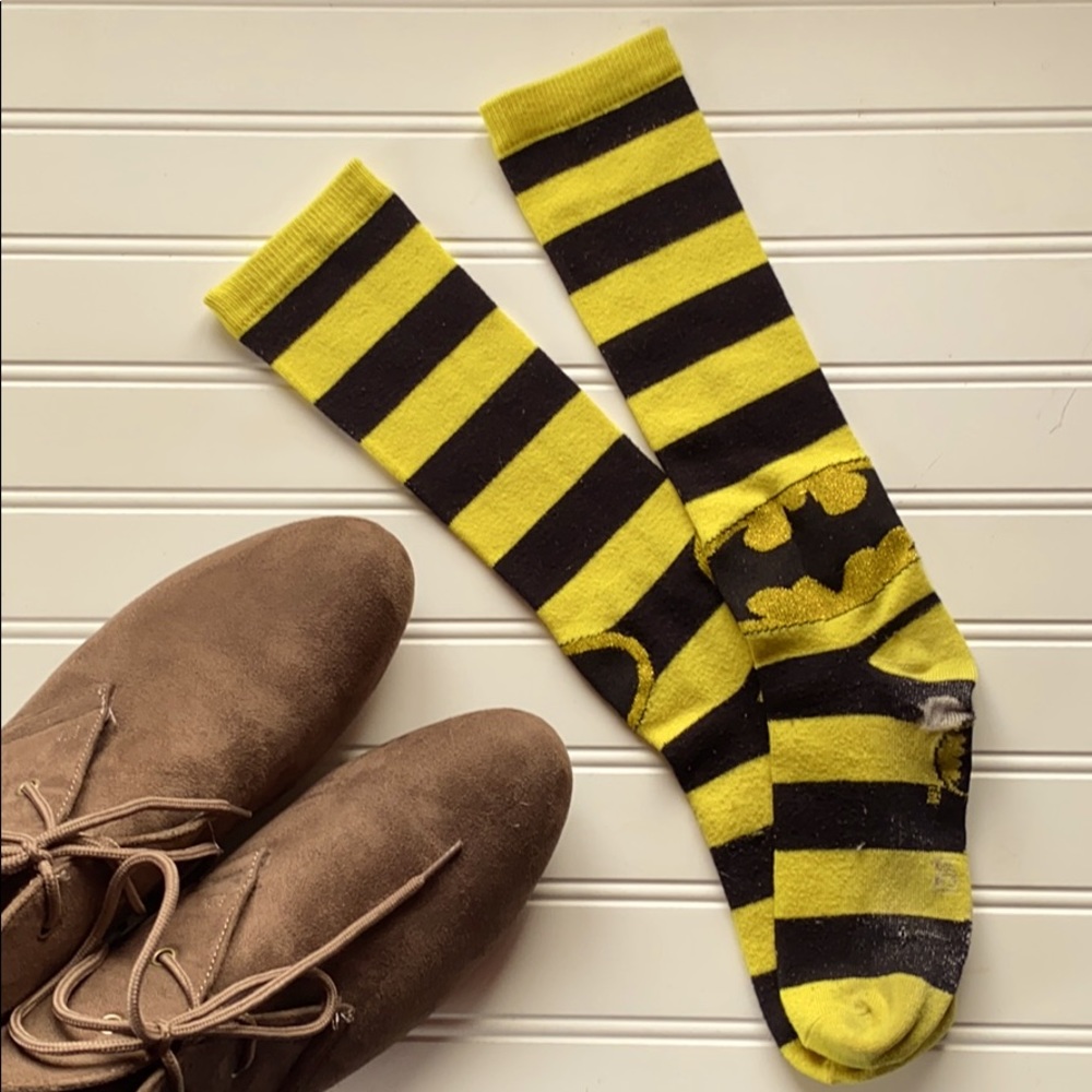 Yellow and Black Striped Batman Socks
